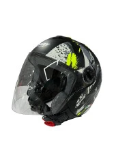 Sway 715 Şeffaf Vizörlü Yarım Motosiklet Scooter Kaskı XL Beden Poison Black Grey Yellow thumbnail 2