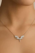 Mikail Kolye Serisi Zirkon Taşlı Kanat Melek Kadın Kolye 925 Ayar Gümüş Zincirli thumbnail 8