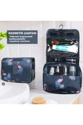 Çok Fonksiyonlu Askılı Makyaj Çantası Flamingo Desenli ( Büyük Boy ) - 3