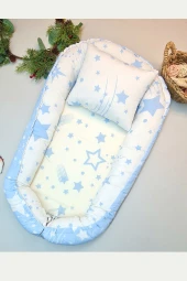 Babynest Yastıklı Çok Amaçlı Anne Yanı Minder Alt Açma Mavi Bebek Yatak - 1