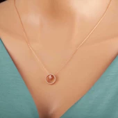 925 Ayar Gümüş Rose İç İçe Geçmiş Halka Kadın Kolye thumbnail 4