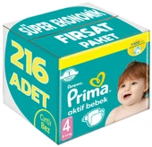 Prima Bebek Bezi Beden:4 (9-14Kg) Maxi 216 Adet Süper Ekonomik Fırsat Pk - 1