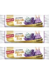 KOROPLAST Ekstra Güçlü Lavanta Büzgülü Büyük Boy 10Lu Çöp Torbası X 3 Paket (65X70 Cm) - 1