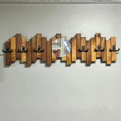 Ahşap Duvar Ve Kapı Askısı Pormanto Askı Elbise Çanta Askısı Aynalı Model 6 Askılı - 4