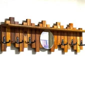 Ahşap Duvar Ve Kapı Askısı Pormanto Askı Elbise Çanta Askısı Aynalı Model 6 Askılı Raflı - 3