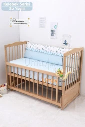 Umaybebek 60x120, Bebek Nevresim Takımı, Dolgu Korumalık, Düz Çarşaf - %100 Pamuk-Su Yeşili Kelebek - 2