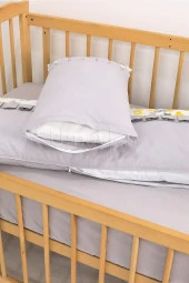 Umaybebek 70x130, Bebek Nevresim Takımı, Dolgu Korumalık, Düz Çarşaf - %100 Pamuk-Sarı/Gri Kelebek - 4