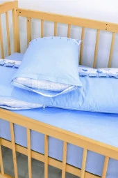 Umaybebek 70x130, Bebek Nevresim Takımı, Dolgu Korumalık, Düz Çarşaf - %100 Pamuk-Mavi Kelebek thumbnail 4