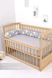 Umaybebek Bebek Nevresim Takımı, Örgü Korumalık, Çarşaf - %100 Pamuk-Sarı/Gri Kelebek - 3