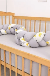 Umaybebek Bebek Nevresim Takımı, Örgü Korumalık, Çarşaf - %100 Pamuk-Sarı/Gri Kelebek - 4