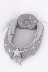 Umaybebek Babynest, Bebek Uyku Yatağı 0-2 Yaş - Kedi Desen-Gri Kedi - 1