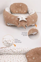 Umaybebek Babynest, Bebek Uyku Yatağı 0-2 Yaş - Kedi Desen-Kahve Yıldız Kedi - 2
