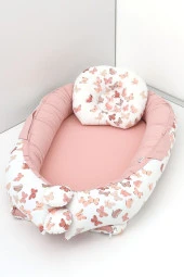 Umaybebek Babynest, Bebek Uyku Yatağı 0-2 Yaş - %100 Pamuk-Pembe Kelebek - 1