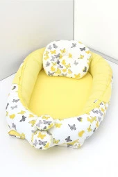 Umaybebek Babynest, Bebek Uyku Yatağı 0-2 Yaş - %100 Pamuk-Sarı Kelebek - 1