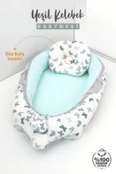Umaybebek Babynest, Bebek Uyku Yatağı 0-2 Yaş - %100 Pamuk-Yeşil Kelebek - 2