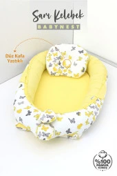 Umaybebek Babynest, Bebek Uyku Yatağı 0-2 Yaş - %100 Pamuk-Sarı Kelebek - 2