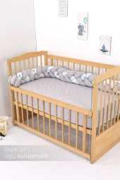 Umaybebek Bebek Nevresim Takımı, Örgü Korumalık, Çarşaf - %100 Pamuk-Mavi/Gri Kelebek - 3