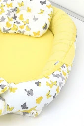 Umaybebek Babynest, Bebek Uyku Yatağı 0-2 Yaş - %100 Pamuk-Sarı Kelebek - 3