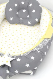 Umaybebek Babynest, Bebek Uyku Yatağı 0-2 Yaş - %100 Pamuk-Koyu Gri Sarı - 3