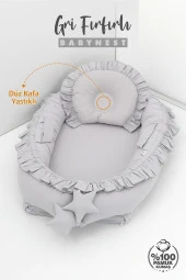 Umaybebek Babynest, Bebek Uyku Yatağı 0-2 Yaş - %100 Pamuk-Gri Fırfırlı - 2