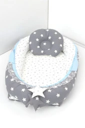 Umaybebek Babynest, Bebek Uyku Yatağı 0-2 Yaş - %100 Pamuk-Koyu Gri Mavi - 1