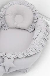 Umaybebek Babynest, Bebek Uyku Yatağı 0-2 Yaş - %100 Pamuk-Gri Fırfırlı - 3