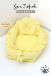 Umaybebek Babynest, Bebek Uyku Yatağı 0-2 Yaş - %100 Pamuk-Sarı Fırfırlı - 2