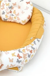 Umaybebek Babynest, Bebek Uyku Yatağı 0-2 Yaş - %100 Pamuk-Hardal Kelebek - 3