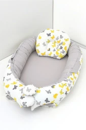 Umaybebek Babynest, Bebek Uyku Yatağı 0-2 Yaş - %100 Pamuk-Sarı/Gri Kelebek - 1
