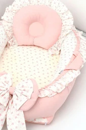 Umaybebek Babynest, Bebek Uyku Yatağı 0-2 Yaş - %100 Pamuk-Pembe Fırfırlı - 3