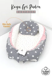 Umaybebek Babynest, Bebek Uyku Yatağı 0-2 Yaş - %100 Pamuk-Koyu Gri Pudra - 2