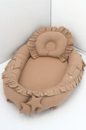 Umaybebek Babynest, Bebek Uyku Yatağı 0-2 Yaş - %100 Pamuk-Kahve Fırfırlı - 1