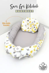Umaybebek Babynest, Bebek Uyku Yatağı 0-2 Yaş - %100 Pamuk-Sarı/Gri Kelebek - 2