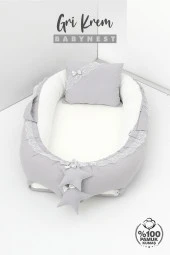 Umaybebek Babynest, Bebek Uyku Yatağı 0-2 Yaş - %100 Pamuk-Gri Krem - 2