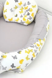 Umaybebek Babynest, Bebek Uyku Yatağı 0-2 Yaş - %100 Pamuk-Sarı/Gri Kelebek - 3