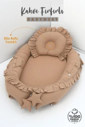 Umaybebek Babynest, Bebek Uyku Yatağı 0-2 Yaş - %100 Pamuk-Kahve Fırfırlı - 2