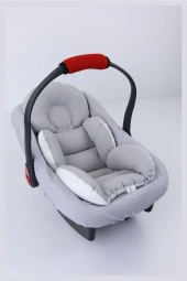 Umaybebek 2 Parça - Bel Destekli Puset Minderi, Puset Çarşafı, Pamuk Kumaş - Orijinal Ürün-Gri Krem - 1