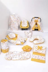 Umaybebek Babynest Puset Örtüsü Alt Açma Emzirme Yastığı Bel Destekli Ana Kucağı Bebek Arabası Minderi-tutmalı-Hardal Kelebek T thumbnail 1