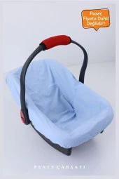 Umaybebek 2 Parça - Bel Destekli Puset Minderi, Puset Çarşafı, Pamuk Kumaş - Orijinal Ürün-Mavi Beyaz Yıldız thumbnail 4