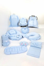 Umaybebek Babynest Puset Örtüsü Alt Açma Emzirme Yastığı Bel Destekli Ana Kucağı Bebek Arabası Minderi-tutmalı-Mavi Fırfırlı T - 1