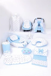 Umaybebek Babynest Puset Örtüsü Alt Açma Emzirme Yastığı Bel Destekli Ana Kucağı Bebek Arabası Minderi-TUTMALI-Mavi Beyaz T thumbnail 1