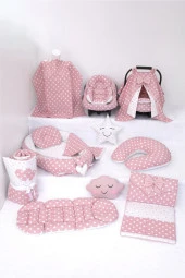 Umaybebek Babynest Puset Örtüsü Alt Açma Emzirme Yastığı Bel Destekli Ana Kucağı Bebek Arabası Minderi-tutmalı-Pudra Yıldız T - 1