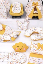 Umaybebek Babynest Puset Örtüsü Alt Açma Emzirme Yastığı Bel Destekli Ana Kucağı Bebek Arabası Minderi-tutmalı-Hardal Kelebek T thumbnail 3