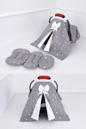 Umaybebek Puset Örtüsü Puset Minderi 2 Parça - Bel Destekli - Kedi Desen-gri kedi - 2