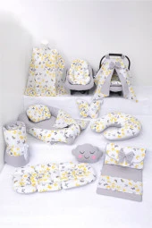 Umaybebek Babynest Puset Örtüsü Alt Açma Emzirme Yastığı Bel Destekli Ana Kucağı Bebek Arabası Minderi-tutmalı-Sarı Gri Kelebek T thumbnail 1
