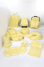 Umaybebek Babynest Puset Örtüsü Alt Açma Emzirme Yastığı Bel Destekli Ana Kucağı Bebek Arabası Minderi-tutmalı-Sarı Fırfırlı T - 1