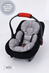 Umaybebek Puset Örtüsü Puset Minderi 2 Parça - Bel Destekli - Kedi Desen-gri kedi - 3