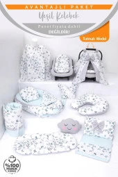 Umaybebek Babynest Puset Örtüsü Alt Açma Emzirme Yastığı Bel Destekli Ana Kucağı Bebek Arabası Minderi-tutmalı-Yeşil Kelebek T - 2