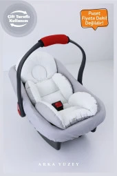 Umaybebek 2 Parça - Bel Destekli Puset Minderi, Puset Çarşafı, Pamuk Kumaş - Orijinal Ürün-Gri Krem - 3