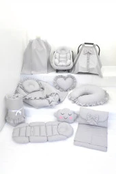 Umaybebek Babynest Puset Örtüsü Alt Açma Emzirme Yastığı Bel Destekli Ana Kucağı Bebek Arabası Minderi-tutmalı-Gri Fırfırlı T thumbnail 1